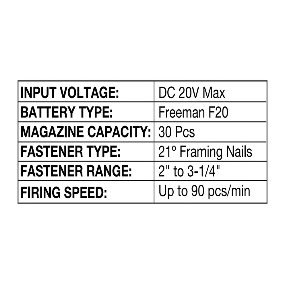 20V Cordless and Brushless 21 Degree 3-1/4" Framing Nailer (Tool Only)