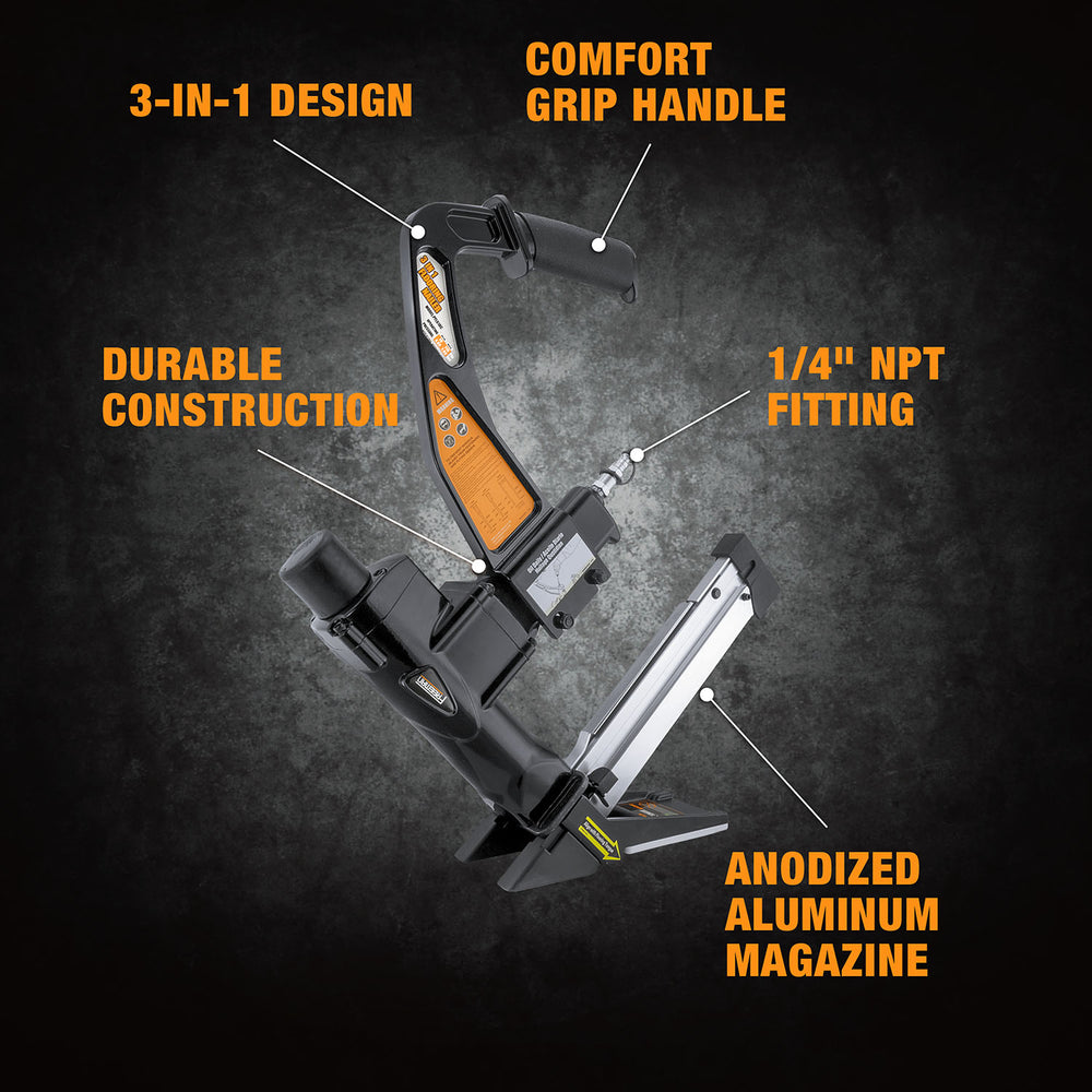 Pneumatic 3-in-1 15.5-Gauge and 16-Gauge 2" Flooring Nailer / Stapler Kit