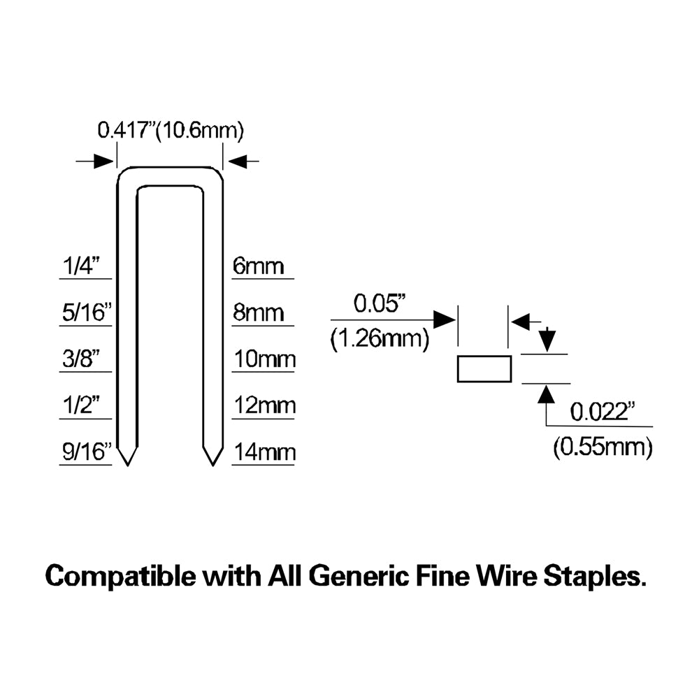PFWS Pneumatic 20-Gauge 9/16" Fine Wire Stapler with Belt Hook – Compatible with Arrow® T50® Staples
