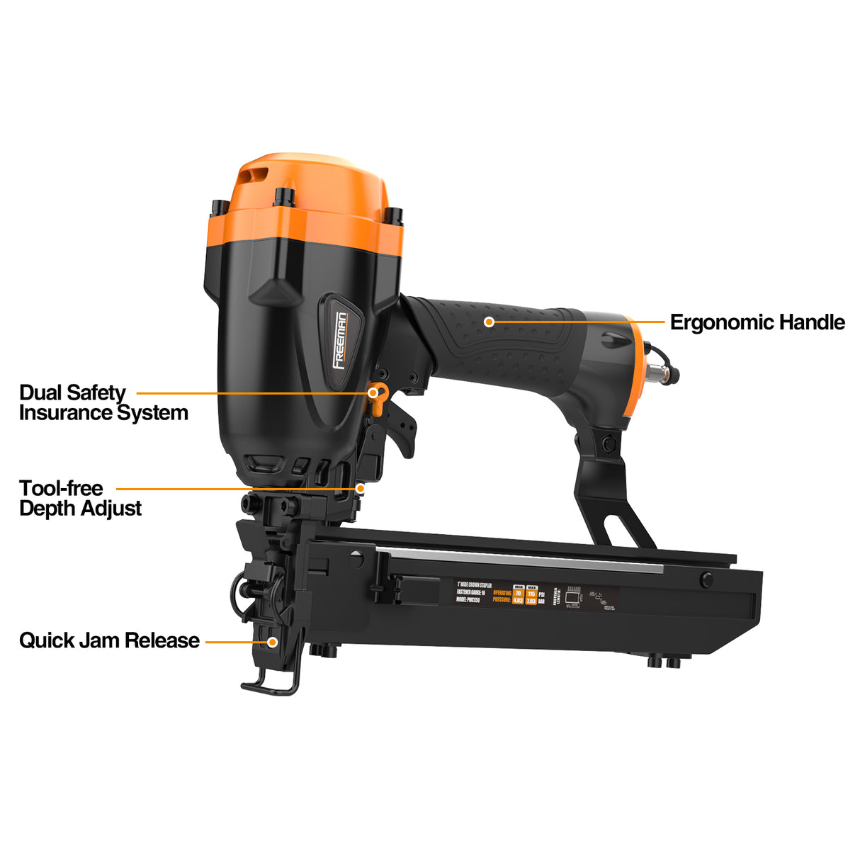 PWCS50 Pneumatic 16-Gauge 1" Wide Crown Stapler for DeWalt® and Bostitch® 16S2 Series Staples