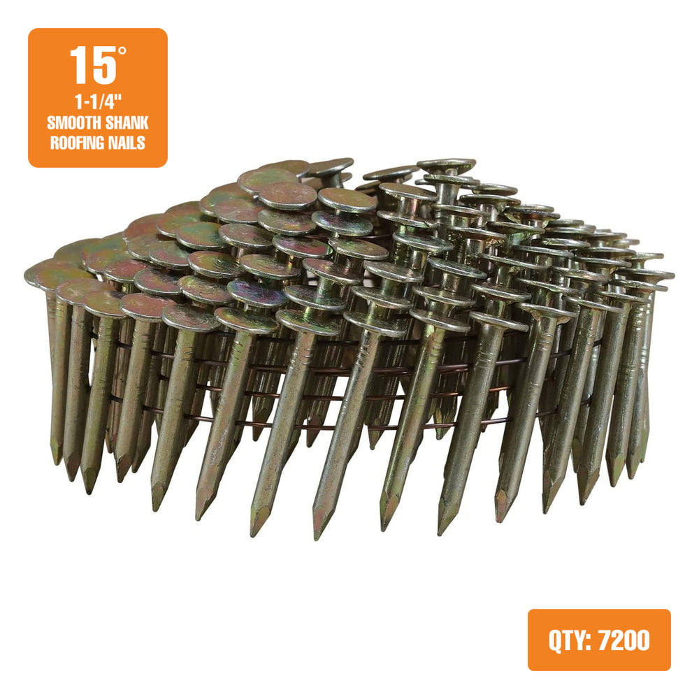 RN-125 15 Degree 1-1/4" x 0.120" Wire Collated Galvanized Coil Roofing Nails (7200 Count)