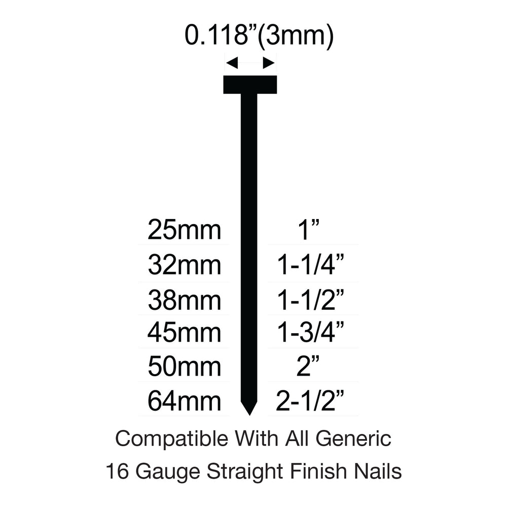 Pneumatic 16-Gauge 2-1/2" Straight Finish Nailer