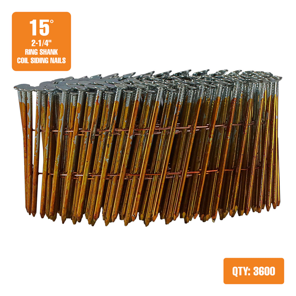 SNSSG92-225WC 15 Degree 2-1/4" Wire Collated Galvanized Smooth Shank Coil Siding Nails (3600 Count)