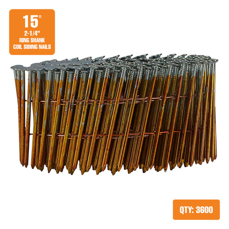 SNSSG92-225WC 15 Degree 2-1/4" Wire Collated Galvanized Smooth Shank Coil Siding Nails (3600 Count)
