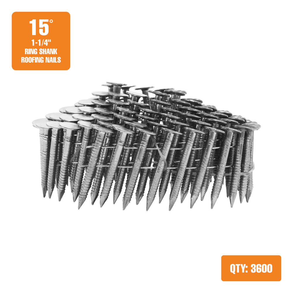 SSRN-125C36 15 Degree 1-1/4" x 0.120" Wire Collated Stainless Steel Coil Roofing Nails (3600 Count)