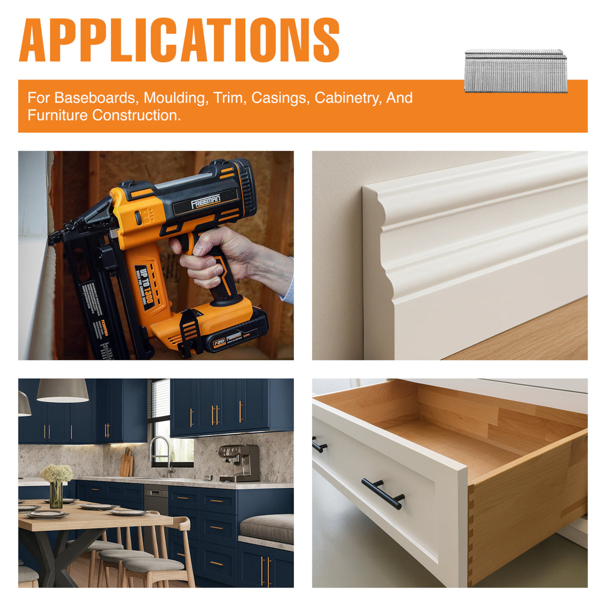 SSSF16-25 16-Gauge 2-1/2" Glue Collated Stainless Steel Straight Finish Nails (1000 Count)