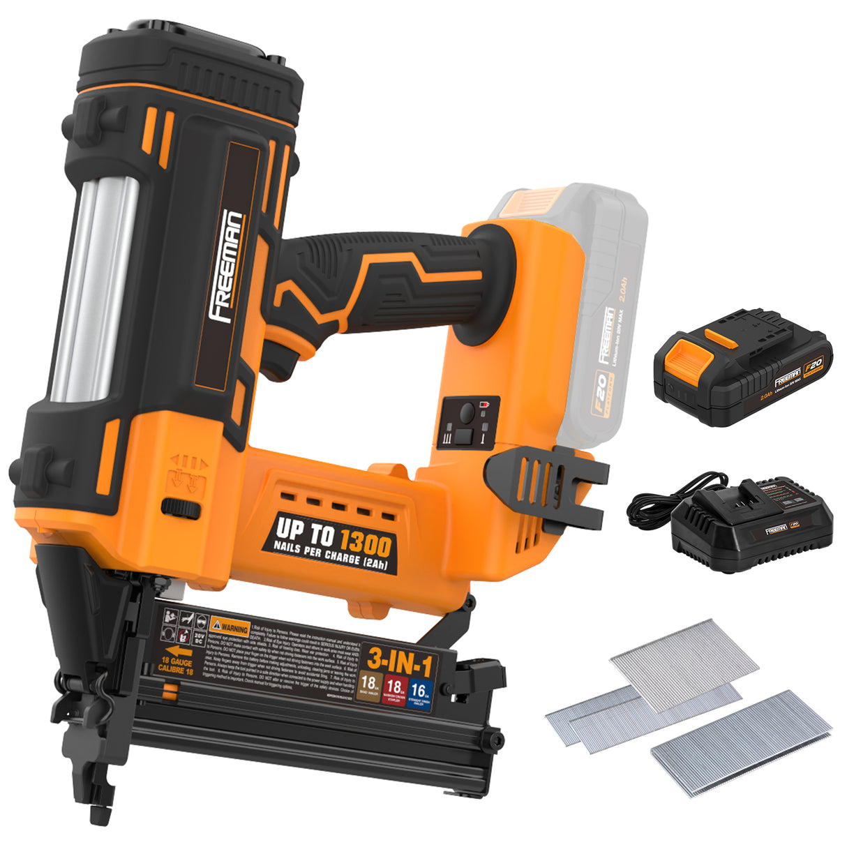 20V Cordless 3-in-1 16 & 18 Gauge Finish Nailer, Brad Nailer, and Narrow Crown Stapler