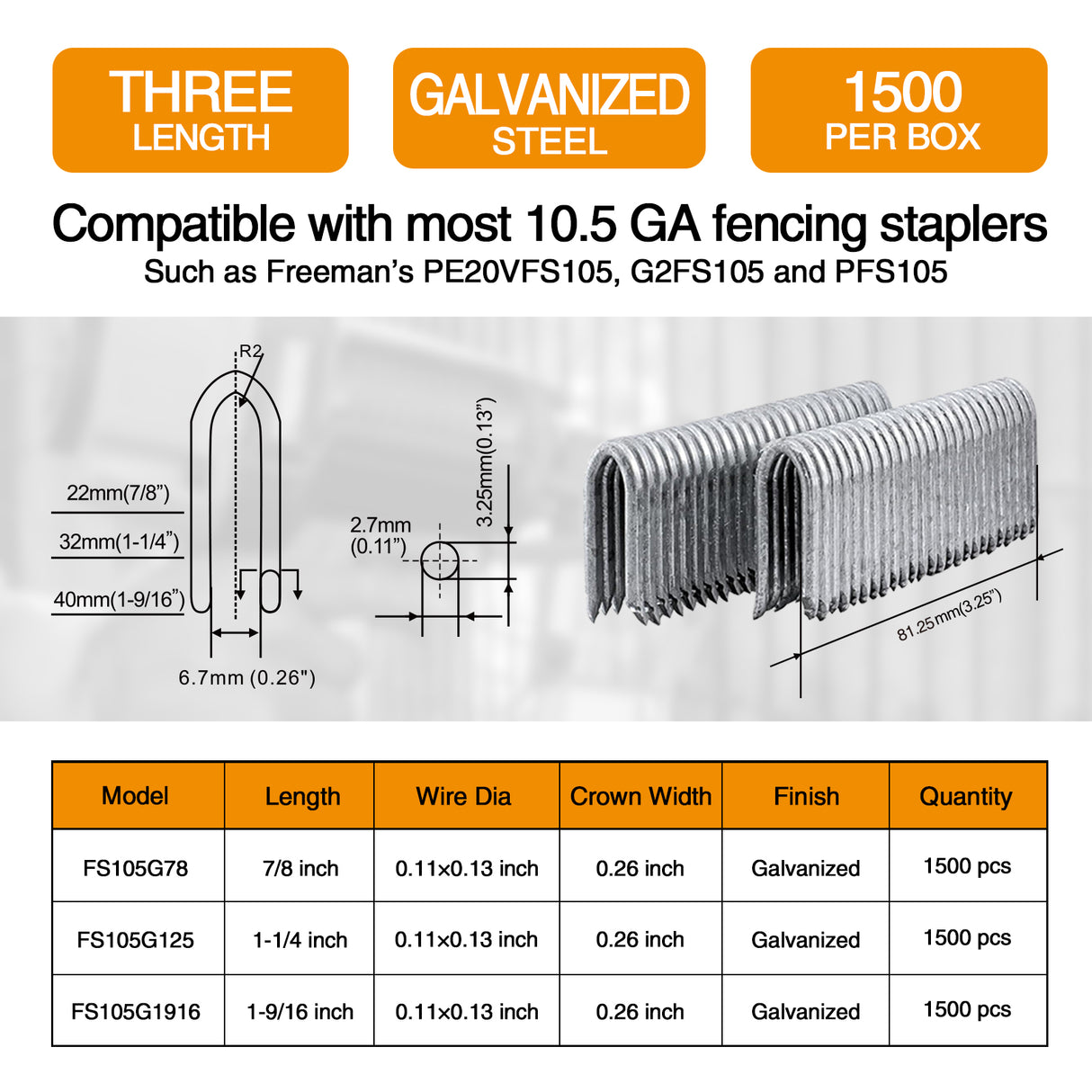 10.5-Gauge 7/8" to 1-9/16" Glue Collated Galvanized Fencing Staples (1500 Count)