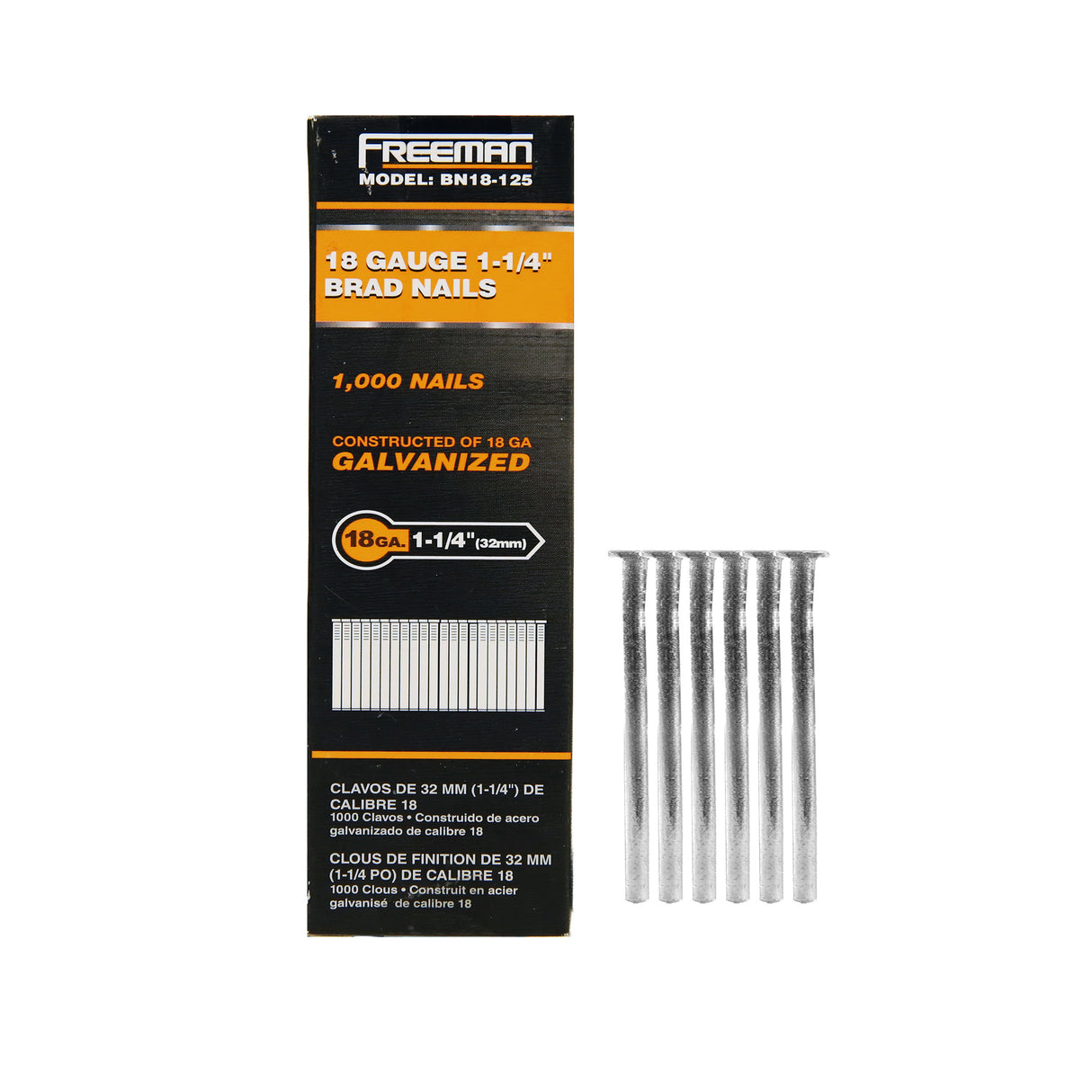 BN18-125 18-Gauge 1-1/4" Glue Collated Brad Nails (1000 Count)