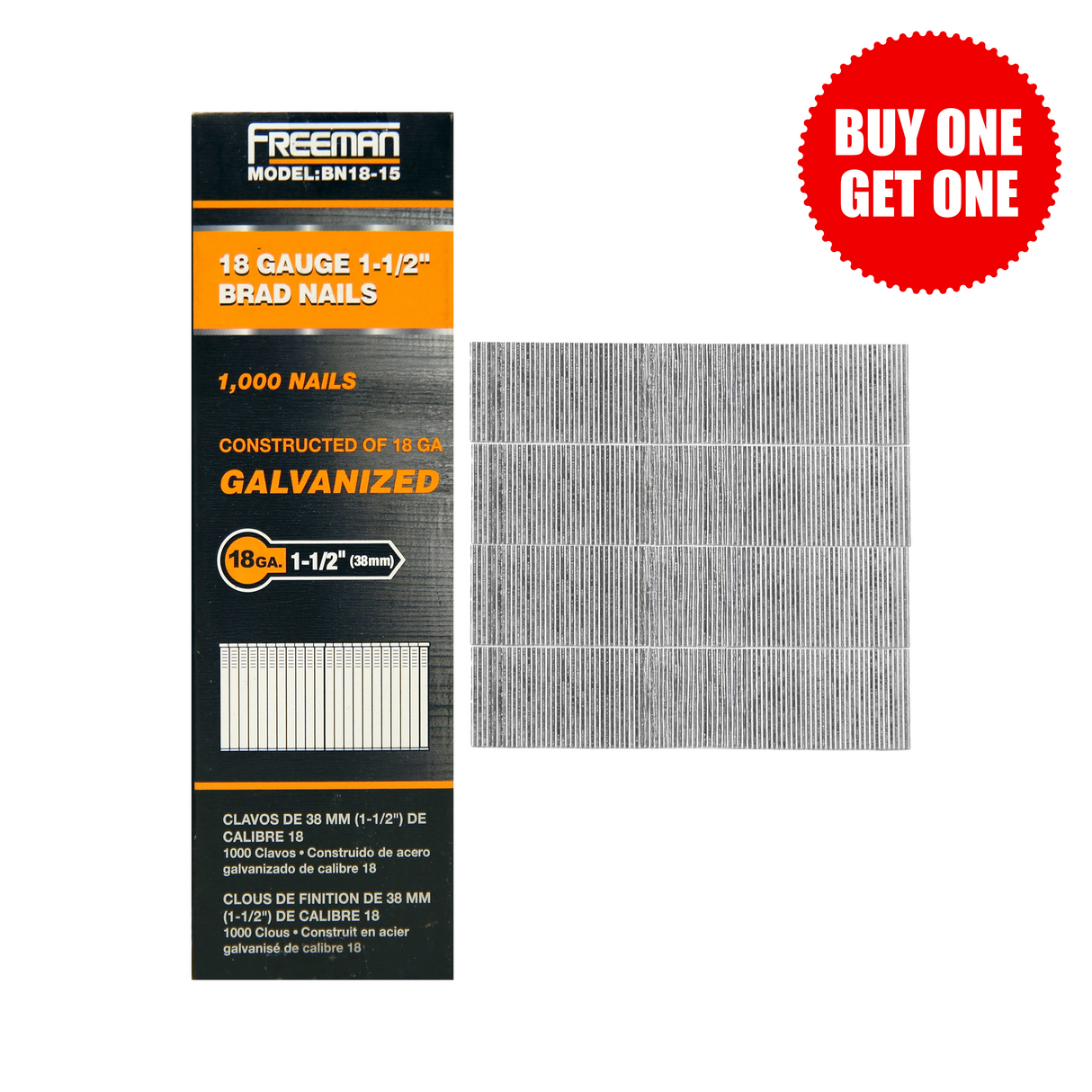 18-Gauge 1-1/2" Glue Collated Brad Nails (1000 Count)