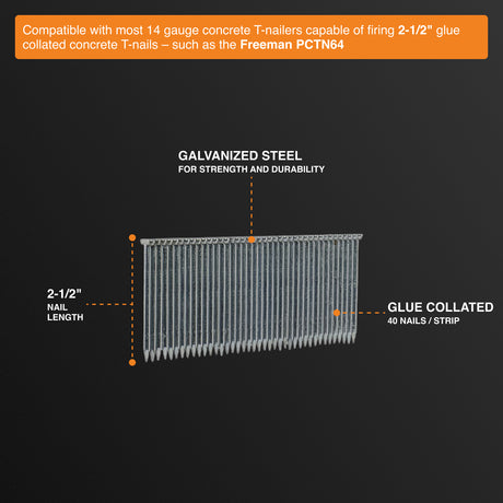14-Gauge 1-1/2" to 2-1/2" Glue Collated Electrogalvanized Concrete T-Nails (1000 Count)