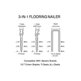 Kit neumático 3 en 1 para clavos/grapas de 5 cm de calibre 15.5 y 16 para pisos