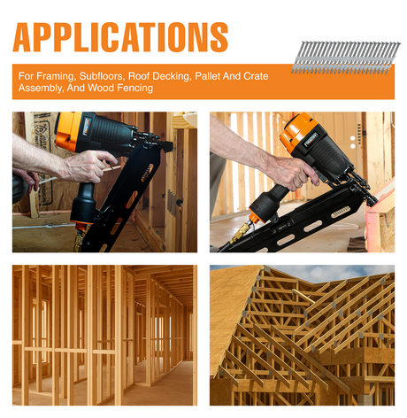 21 Degree .113" x 2" to 2-3/8" Plastic Collated Galvanized or Stainless Steel Ring Shank Framing Nails