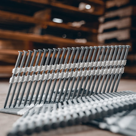 21 Degree .113" x 2" to 2-3/8" Plastic Collated Galvanized or Stainless Steel Ring Shank Framing Nails