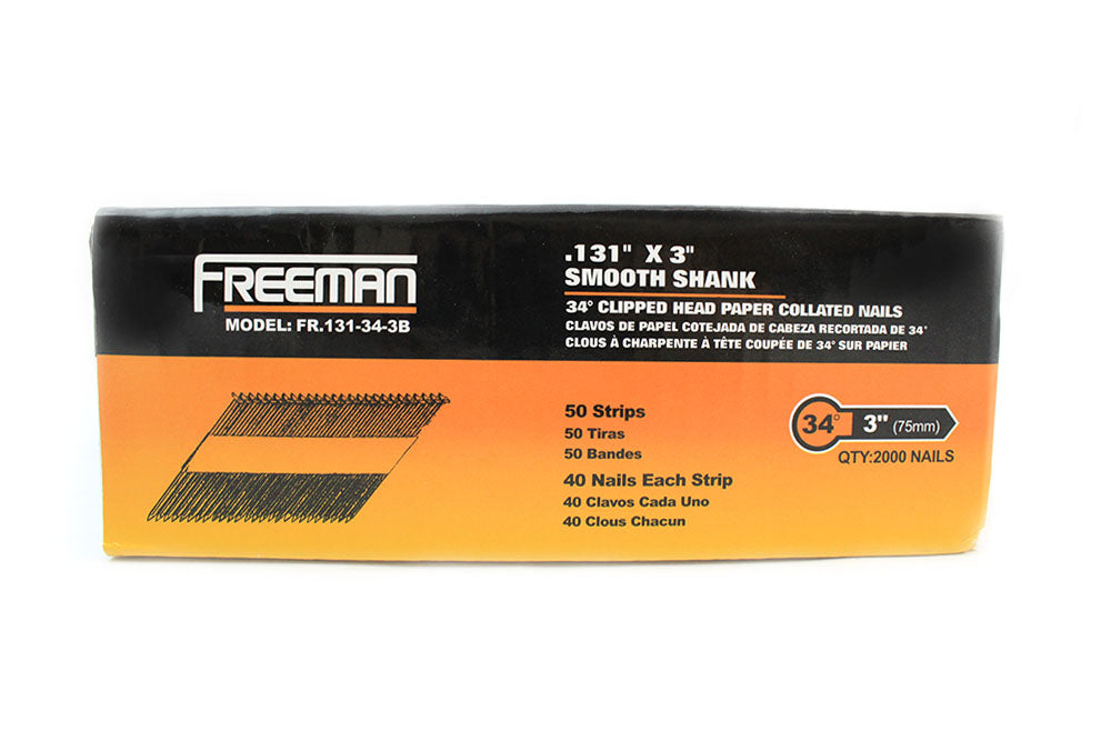 FR.131-34-3B 34 Degree .131" x 3" Paper Collated Bright Finish Smooth Shank Clipped Head Framing Nails (2000 Count)