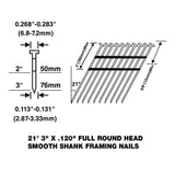 FR21120-3B 21 Degree .120" x 3" Plastic Collated Bright Finish Smooth Shank Full Round Head Framing Nails (2000 Count)