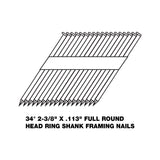 FR34113-238BRS 34 Degree .113" x 2-3/8" Paper Collated Bright Finish Ring Shank Clipped Head Framing Nails (2000 Count)