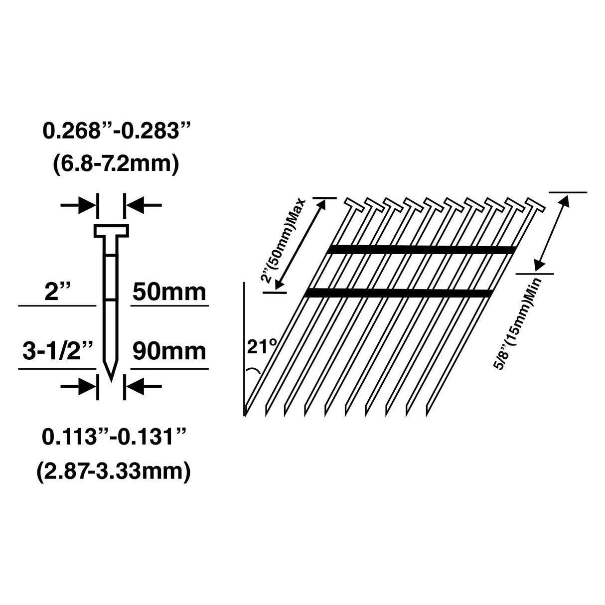 21 Degree .131" x 3" Plastic Collated Smooth Shank Full Round Head Framing Nails (500 Count)