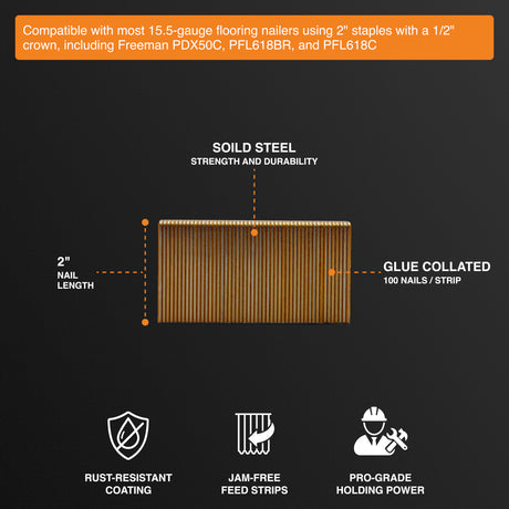 15.5-Gauge 1-1/2" to 2" Glue Collated Flooring Staples with 1/2" Crown