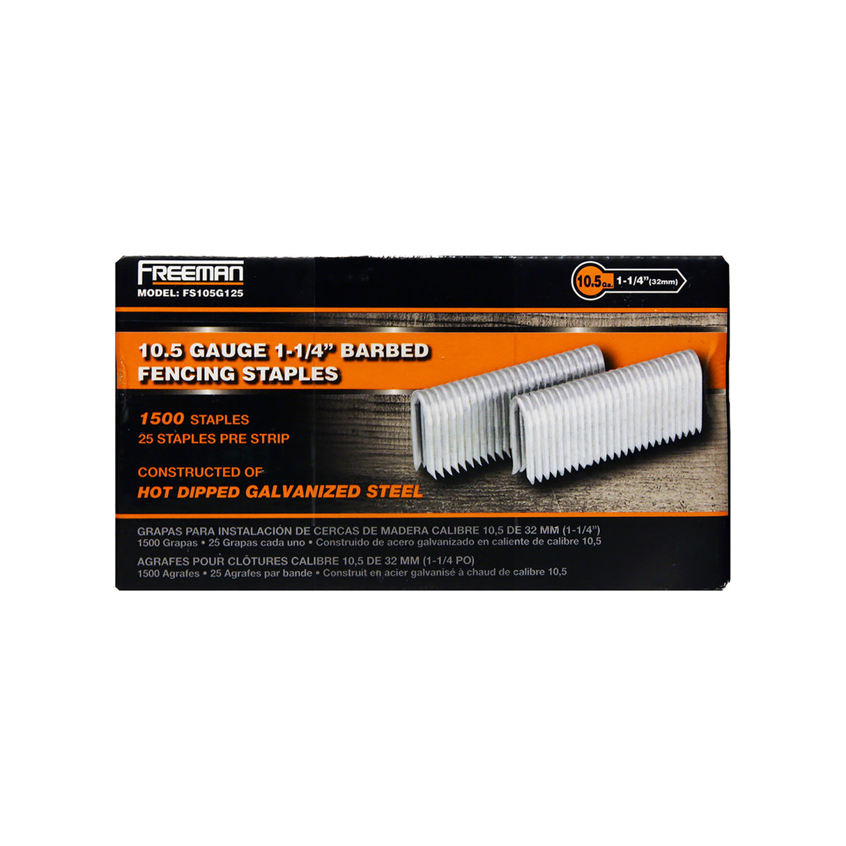 FS105G125 10.5-Gauge 1-1/4" Glue Collated Barbed Fencing Staples (1500 Count)