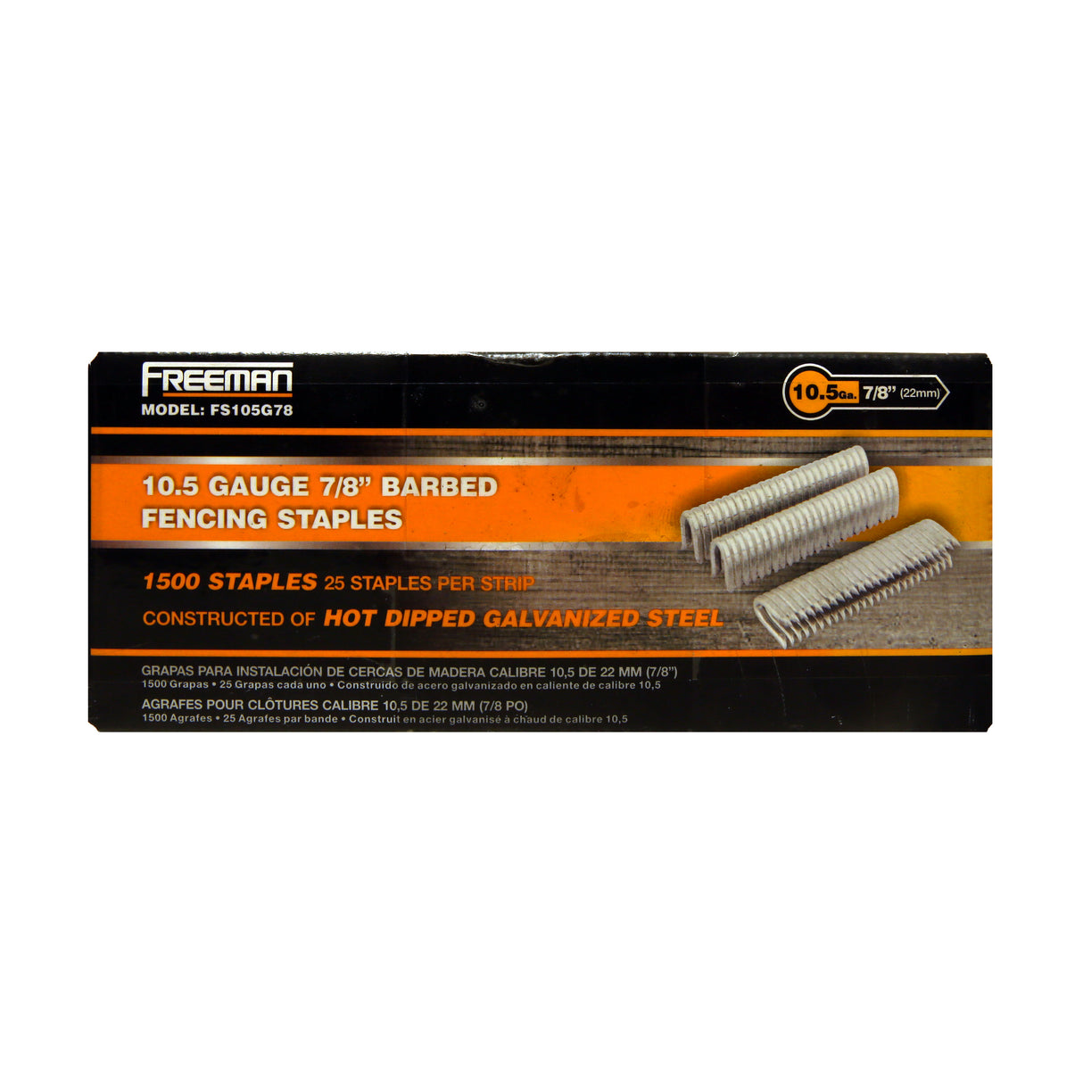 FS105G78 10.5-Gauge 7/8" Glue Collated Barbed Fencing Staples (1500 Count)