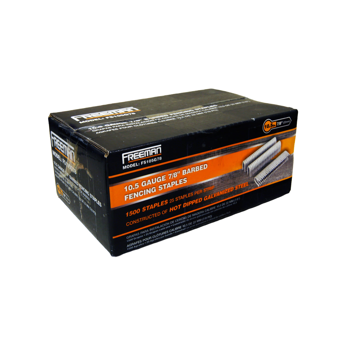 FS105G78 10.5-Gauge 7/8" Glue Collated Barbed Fencing Staples (1500 Count)