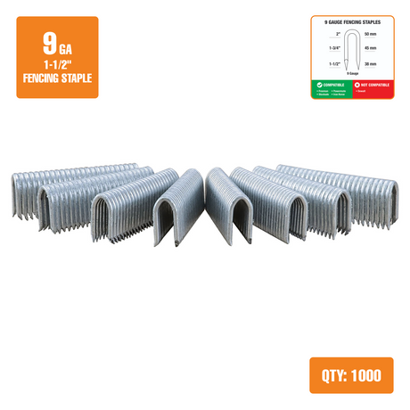 9-Gauge 1-1/2" to 2" Glue Collated Galvanized Fencing Staples (1000 Count)