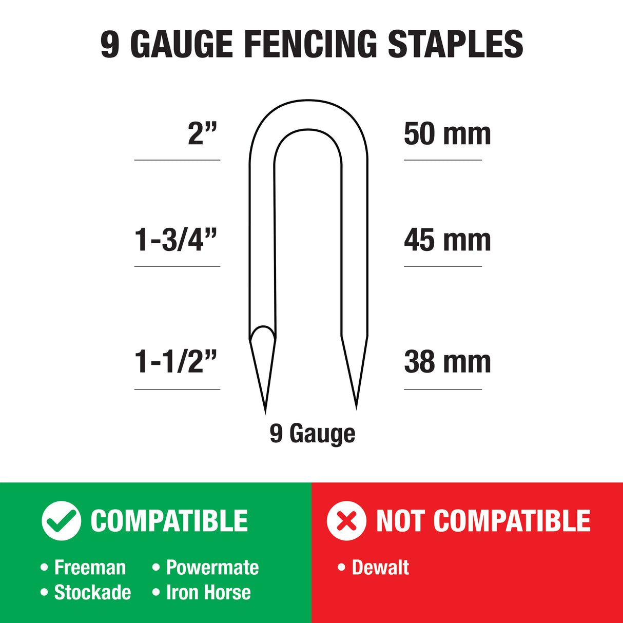 FS9G2 9-Gauge 2" Glue Collated Fencing Staples (1000 Count)