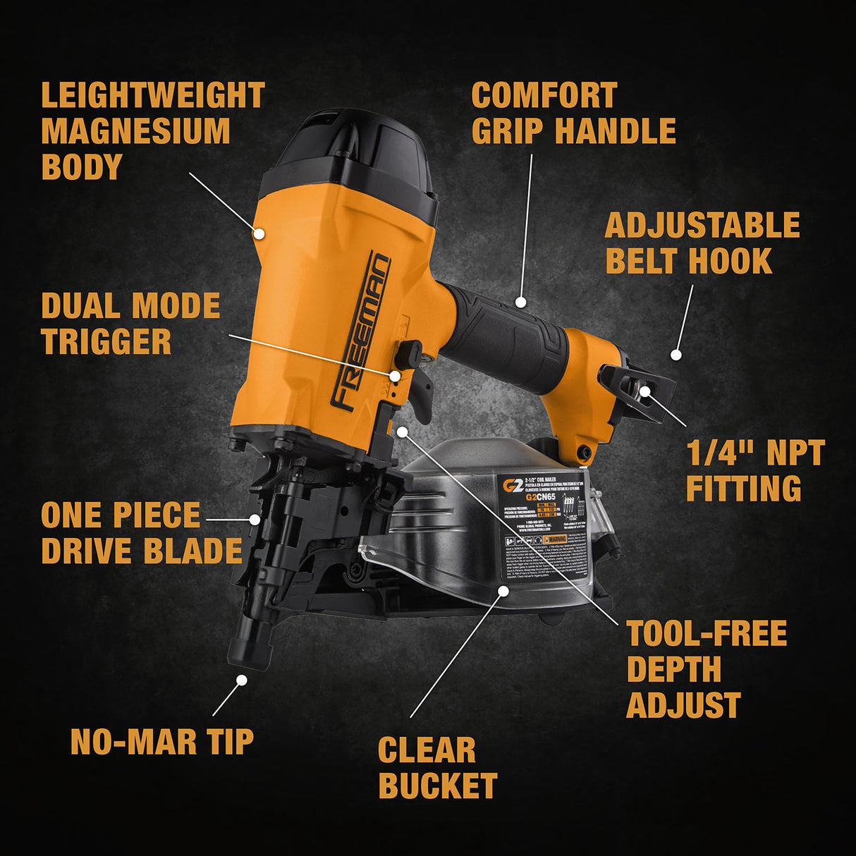 G2CN65 2nd Generation Pneumatic 15 Degree 2-1/2" Coil Siding Nailer