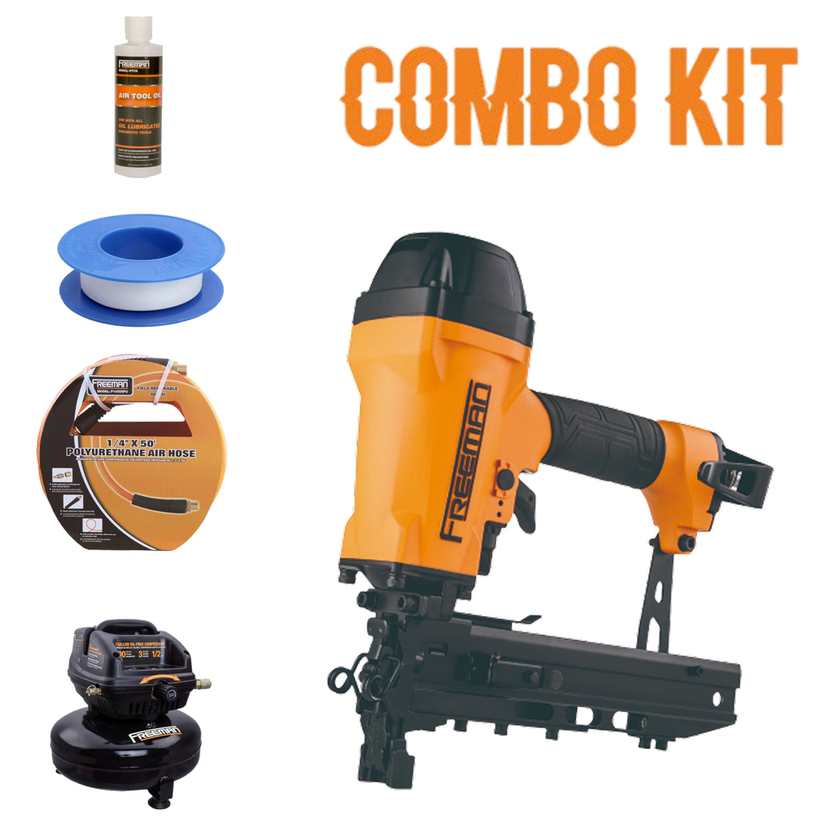 Pneumatic 10.5-Gauge Fencing Stapler + Air Compressor + Air Hose + Teflon Tape + Air Tool Oil Kit