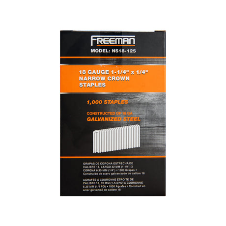 18-Gauge 1/2" to 1-1/4" Glue Collated Galvanized or Stainless Steel Narrow Crown Staples