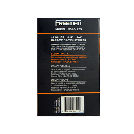 18-Gauge 1/2" to 1-1/4" Glue Collated Galvanized or Stainless Steel Narrow Crown Staples