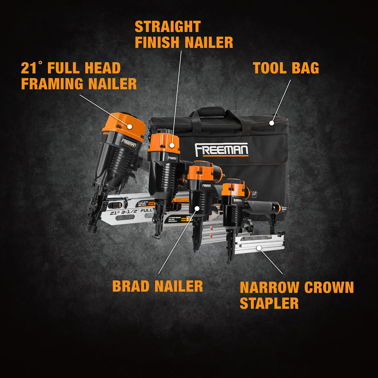 Pneumatic 21-Degree Framing and Finish Nail Gun Combo Kit with Canvas Bag and Fasteners (4-Piece) Pneumatic 21-Degree Framing and Finish Nail Gun Combo Kit with Canvas Bag and Fasteners (4-Piece)