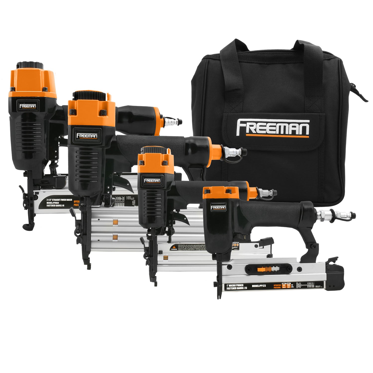 Pneumatic Finish and Trim Nailer and Staplers Combo Kit with Canvas Bag and Fasteners (3-Piece) Pneumatic Finish and Trim Nailer and Staplers Combo Kit with Canvas Bag and Fasteners (3-Piece)