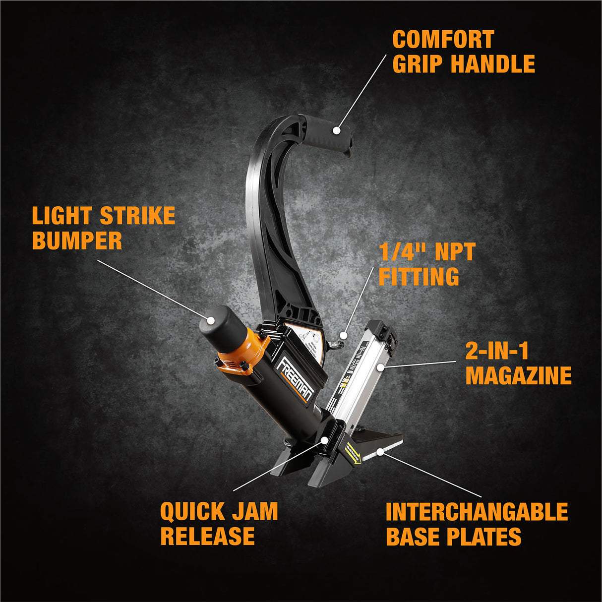 Pneumatic 2-in-1 15-Guage and 16-Gauge 2 in. Dual Handle Flooring Nailer and Stapler Pneumatic 2-in-1 15-Guage and 16-Gauge 2 in. Dual Handle Flooring Nailer and Stapler