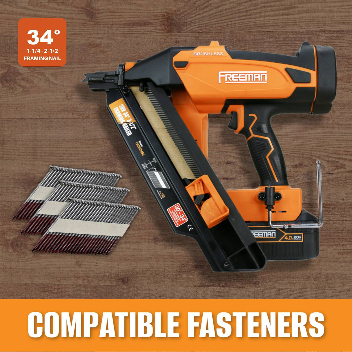 20V Cordless and Brushless 34° 3-1/2" Framing Nailer Kit