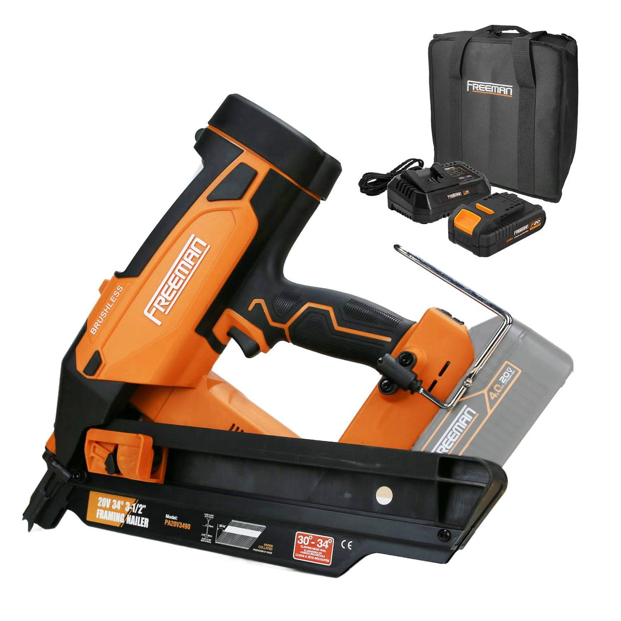 20V Cordless and Brushless 34° 3-1/2" Framing Nailer Kit