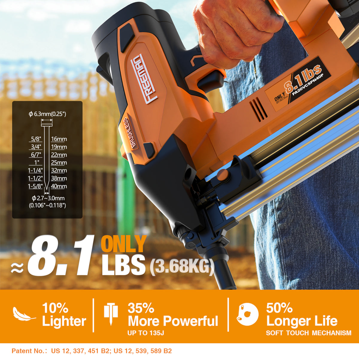 20V Cordless and Brushless 1-5/8" Smart Concrete Pin Nailer Kit (PATENTED)
