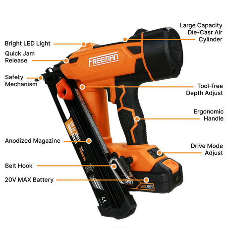 20V Cordless and Brushless 34° 2-1/2" Angle Finish Nailer Kit