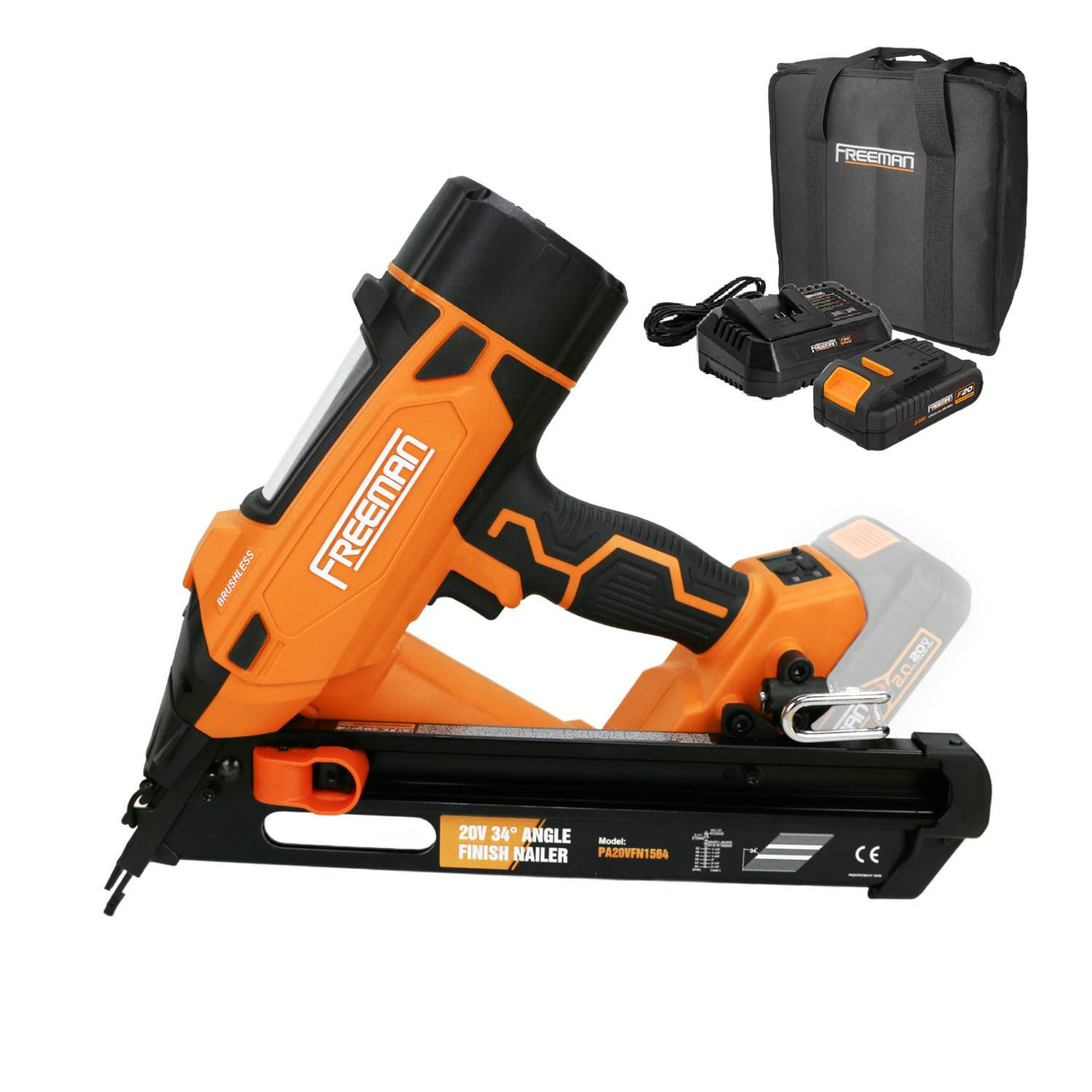 20V Cordless and Brushless 34° 2-1/2" Angle Finish Nailer Kit