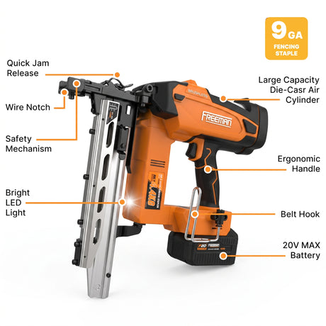 20V Cordless and Brushless 9-Gauge 2" Fencing Stapler Kit