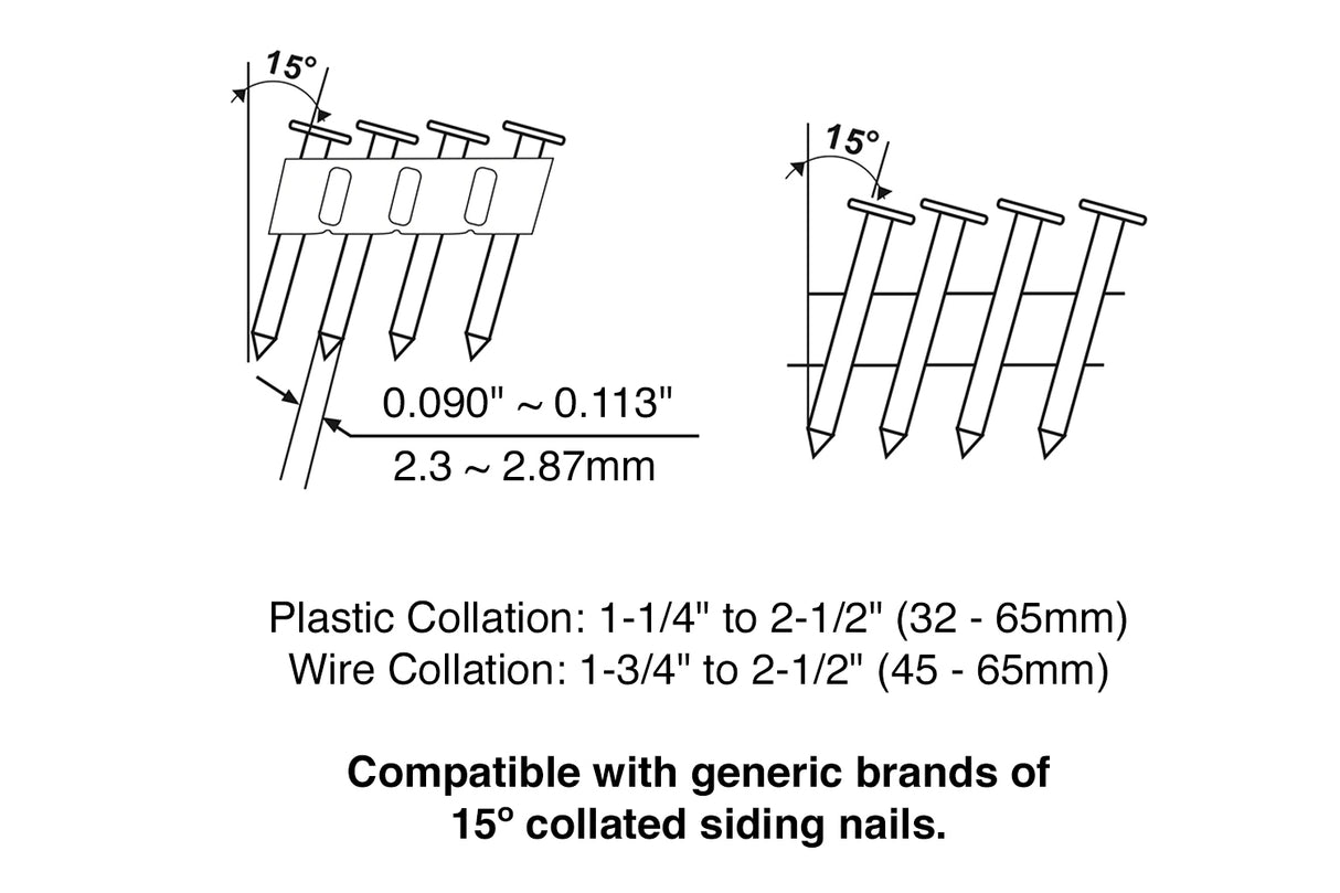 PCN65 Pneumatic 15 Degree 2-1/2" Coil Siding Nailer