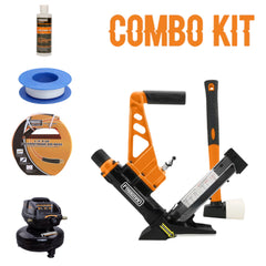 Pneumatic 3-in-1 Flooring Nailer / Stapler + Air Compressor + Air Hose + Teflon Tape + Air Tool Oil Kit