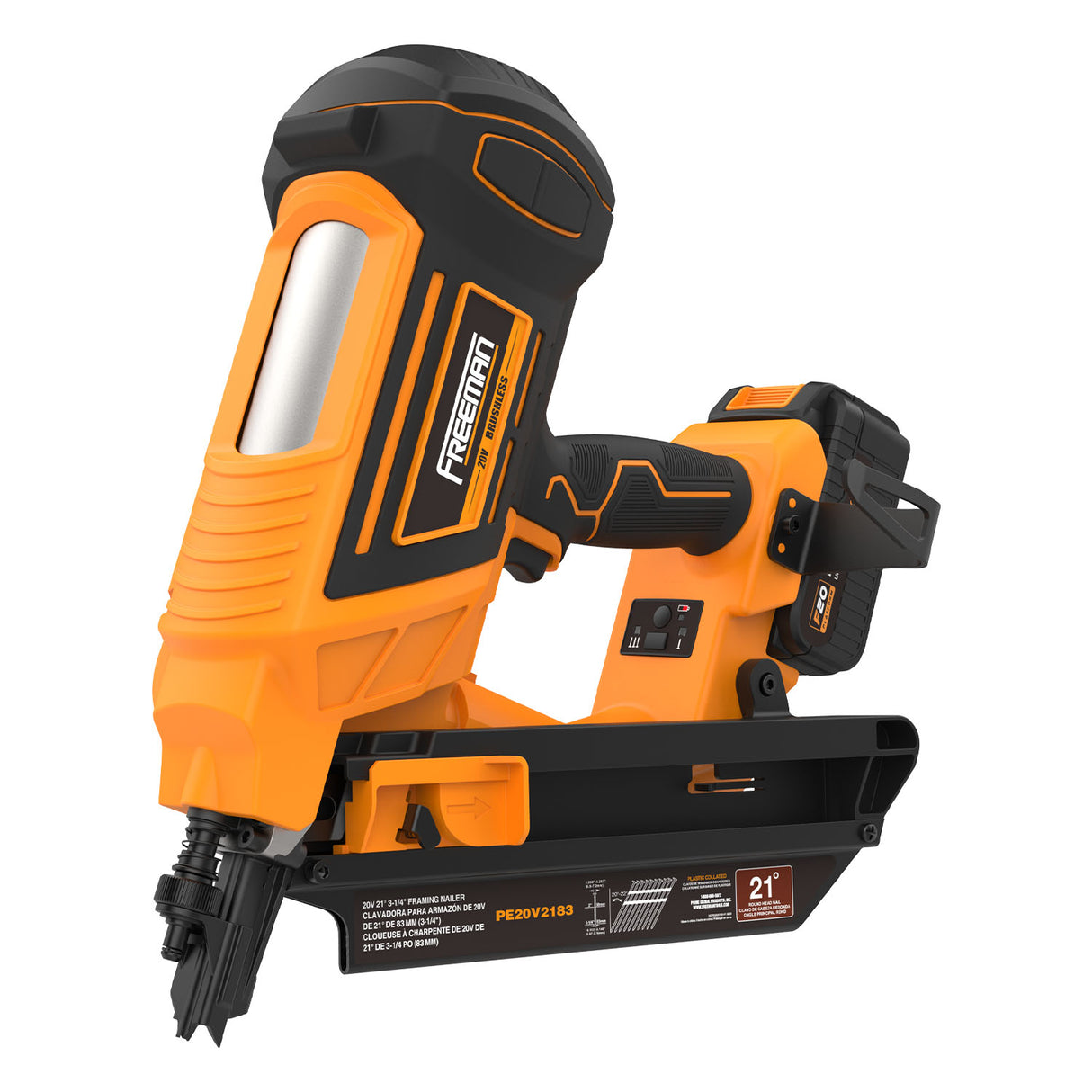 PE20V2183 20 Volt Cordless and Brushless 21 Degree 3-1/4" Framing Nailer Kit