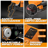 20V Cordless and Brushless 21 Degree 3-1/4" Framing Nailer (Tool Only), PE20VT2183