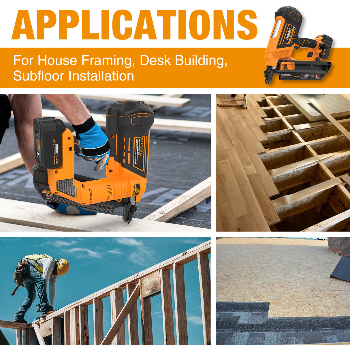 20V Cordless and Brushless 21 Degree 3-1/4" Framing Nailer (Tool Only), PE20VT2183