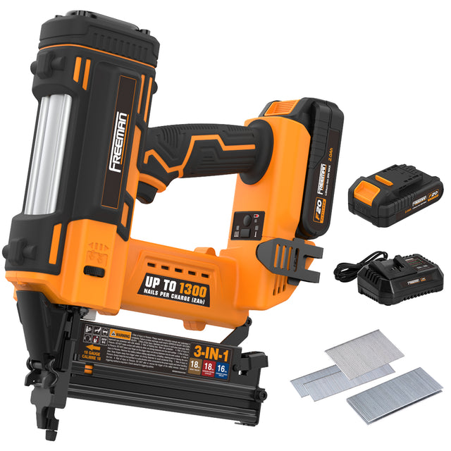 PE20V31618G 20 Volt Cordless 3-in-1 16 and 18 Gauge Nailer / Stapler Kit