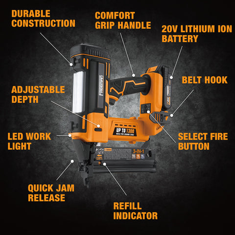 PE20V31618G 20 Volt Cordless 3-in-1 16 and 18 Gauge Nailer / Stapler Kit