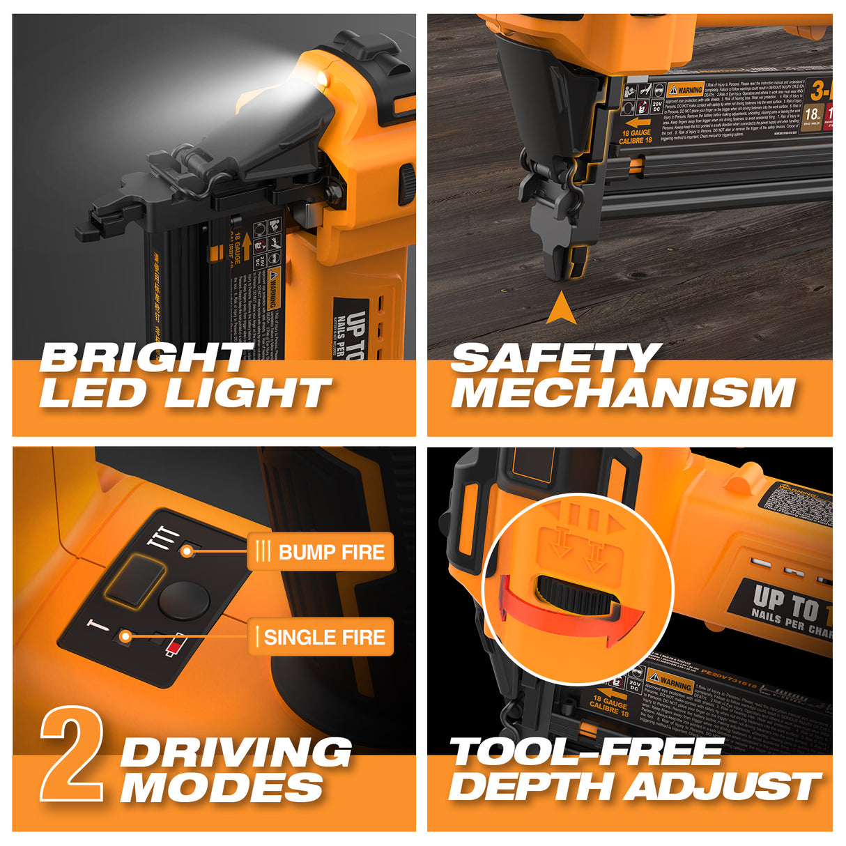 20V Cordless 3-in-1 16 and 18 Gauge Nailer / Stapler (Tool Only), PE20VT31618