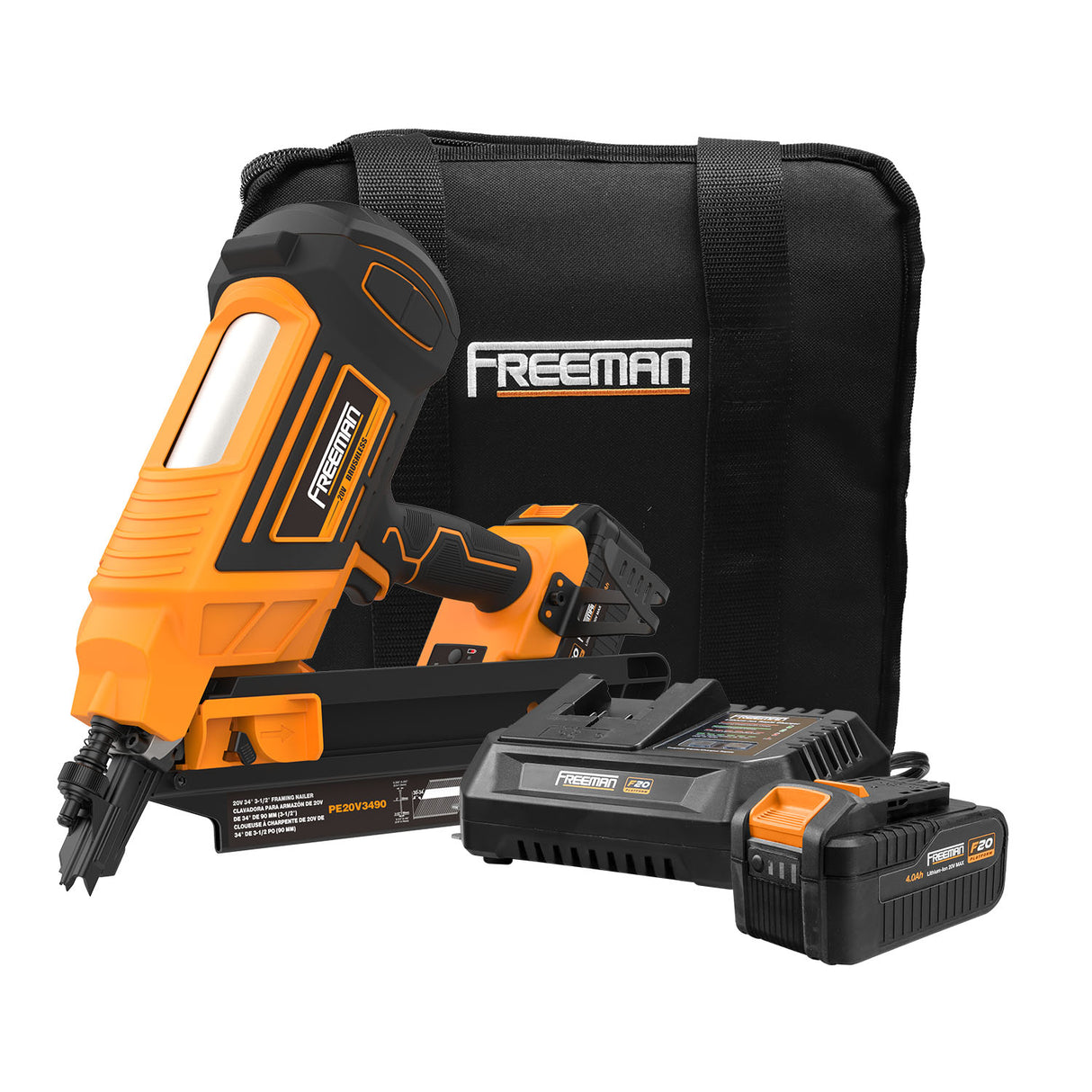 PE20V3490 20 Volt Cordless and Brushless 34 Degree 3-1/2" Framing Nailer Kit